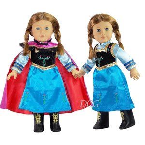 Frozen Inspired Anna Dress & Boots for 18 Inch American Girl Dolls NEW Outfit